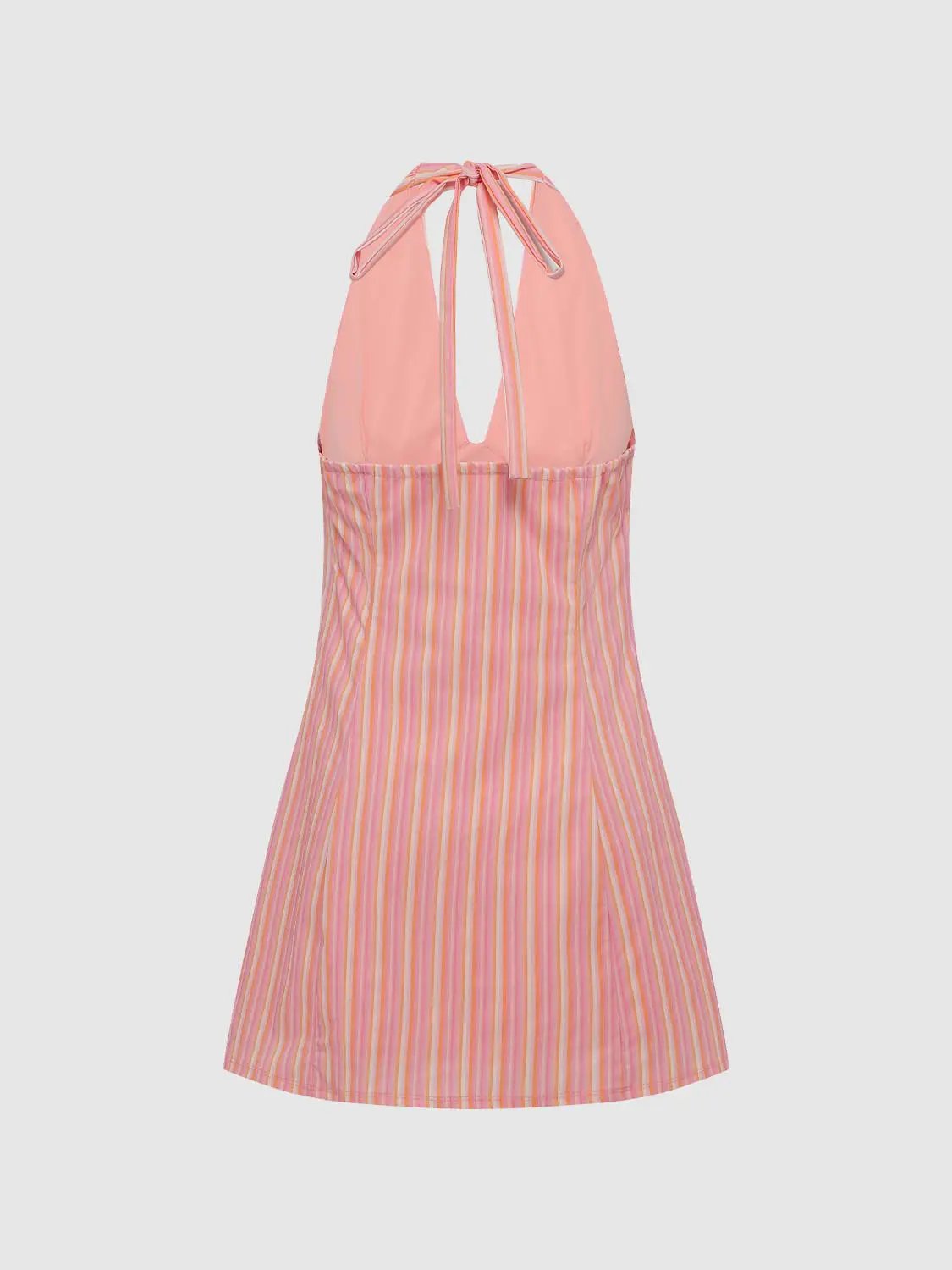 Striped Sleeveless Tie Neck A-line Mini Dress