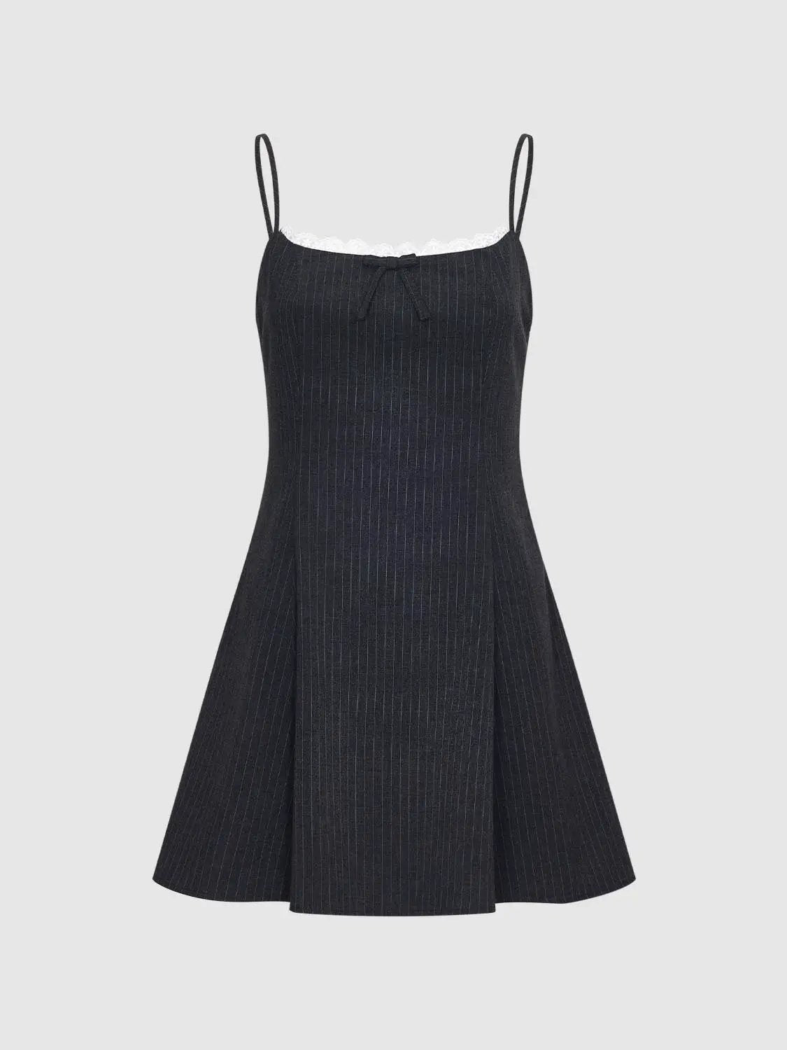 Striped Lace Trim Bow A-Line Sleeveless Dress