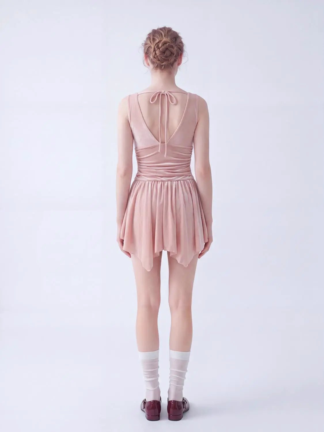 Ruched Pleated A-Line V-Neck Sleeveless Mini Dress
