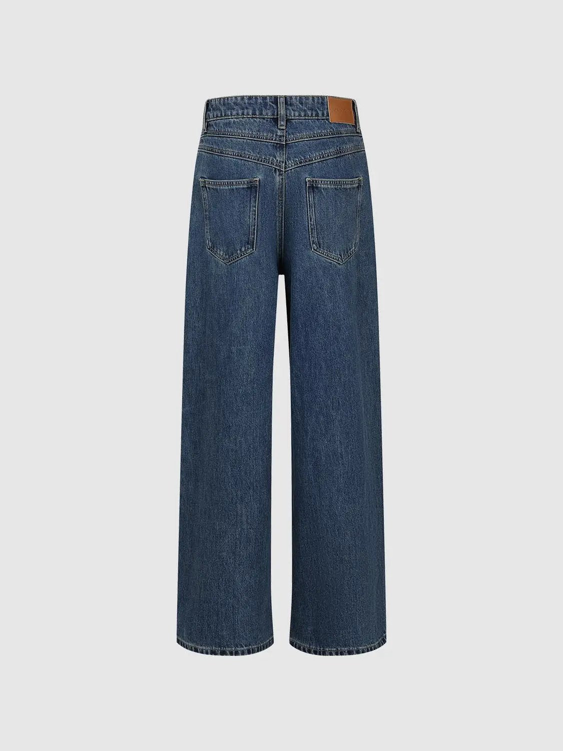 High Waist Twisted Waistband Wide Leg Cotton Jeans