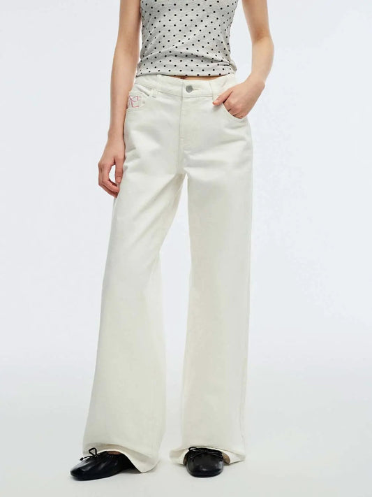Fine Embroidered Cotton Straight Leg Jeans