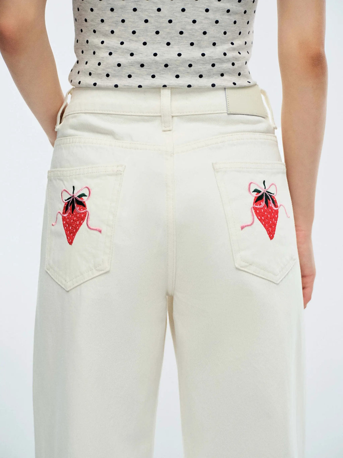 Fine Embroidered Cotton Straight Leg Jeans