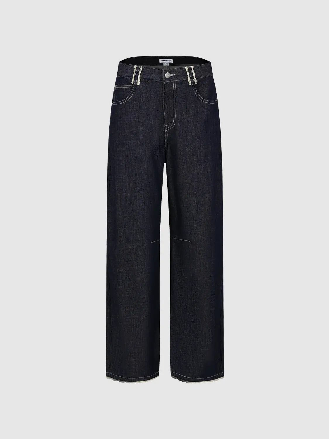 High Waisted Wide-leg Washed Cotton Jeans