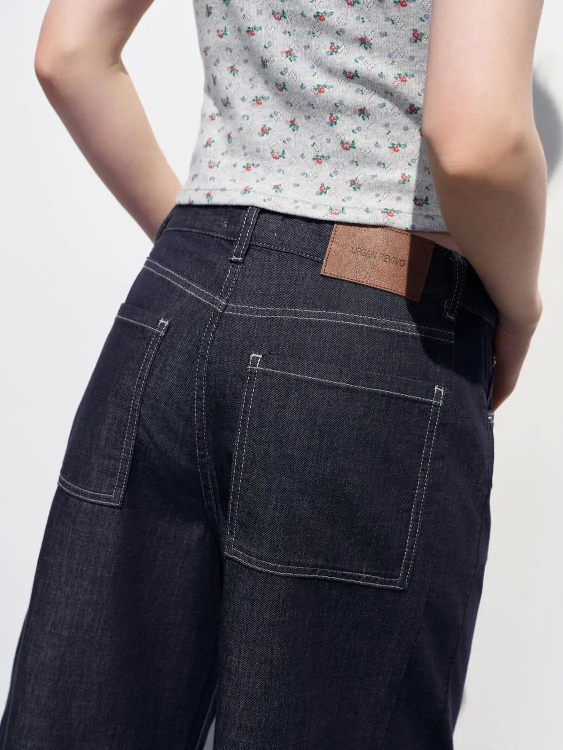 High Waisted Wide-leg Washed Cotton Jeans