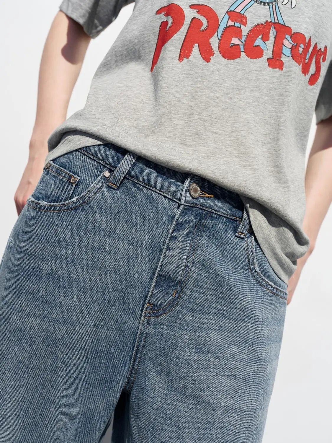 Relaxed Fit Ripped Wide-leg Distressed Jeans