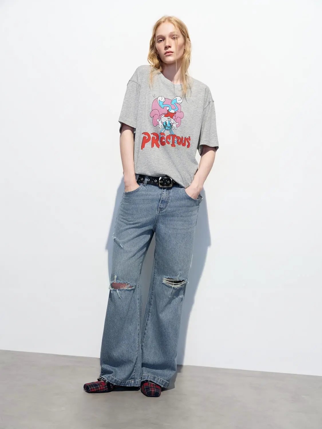 Relaxed Fit Ripped Wide-leg Distressed Jeans