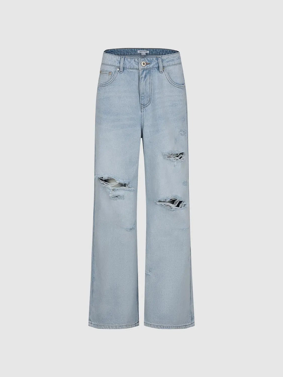 High Waisted Distressed Wide-leg Cotton Jeans