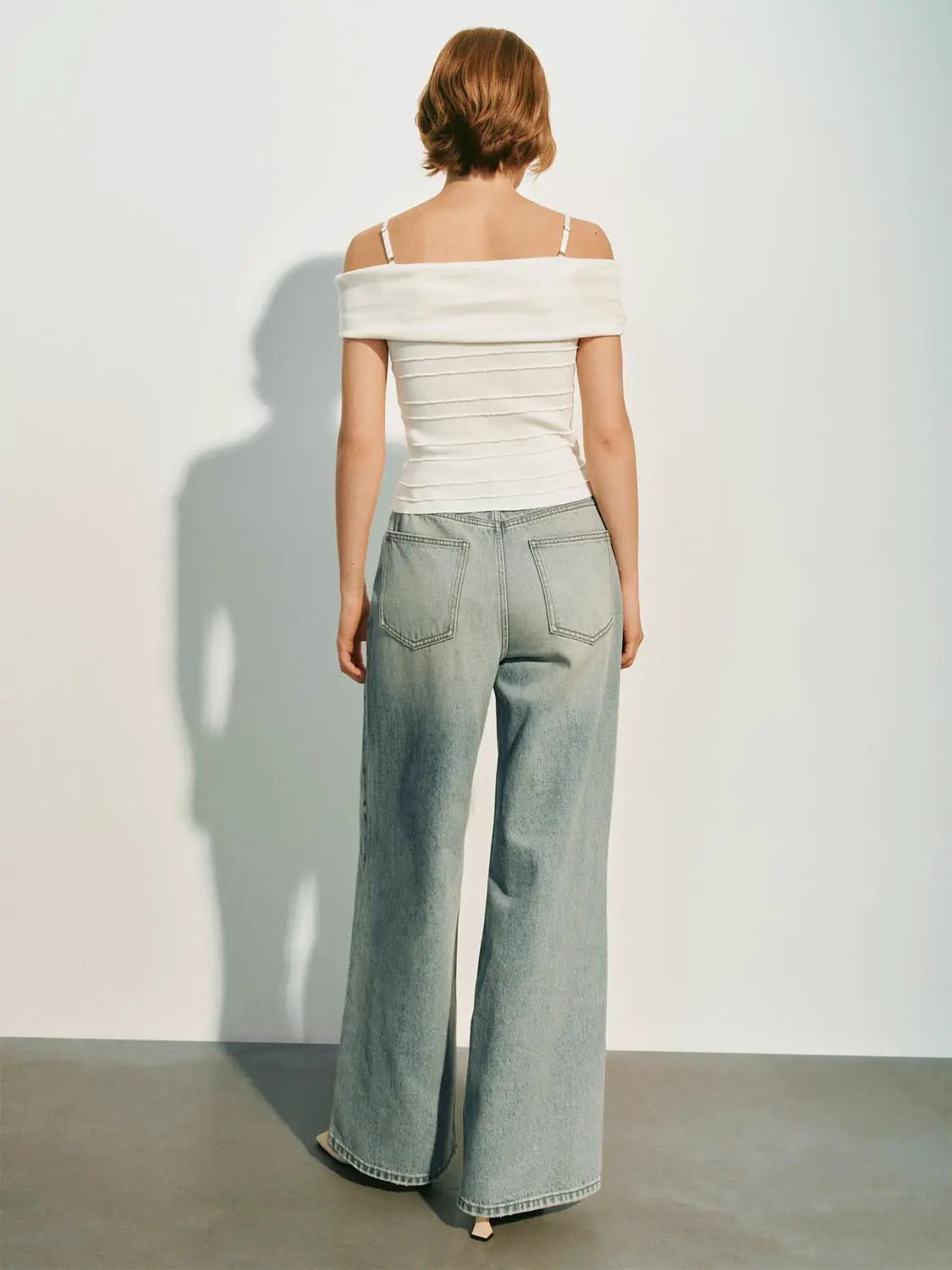Light Faded Blue Washed Wide-leg Cotton Jeans