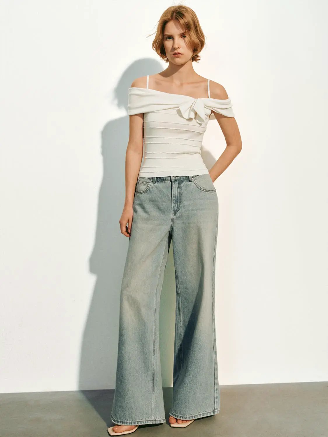 Light Faded Blue Washed Wide-leg Cotton Jeans
