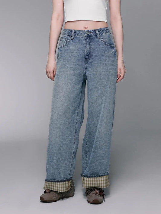Light Wash Wide-Leg Cotton Lyocell Blend Jeans