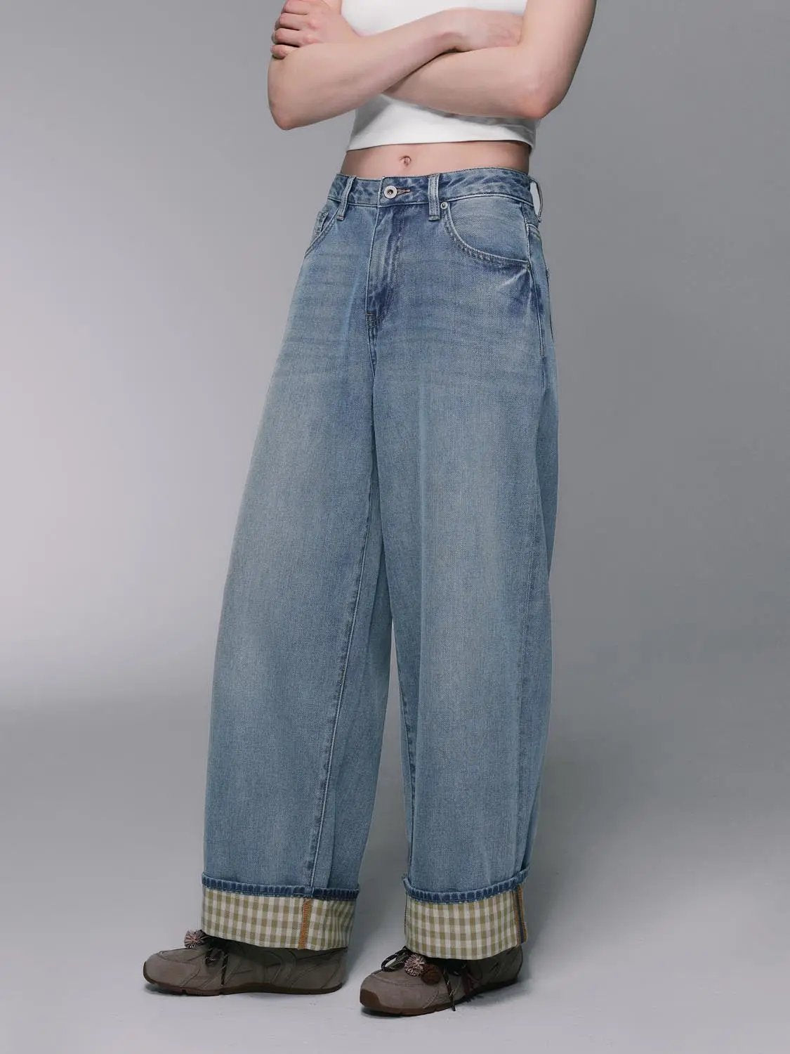 Light Wash Wide-Leg Cotton Lyocell Blend Jeans