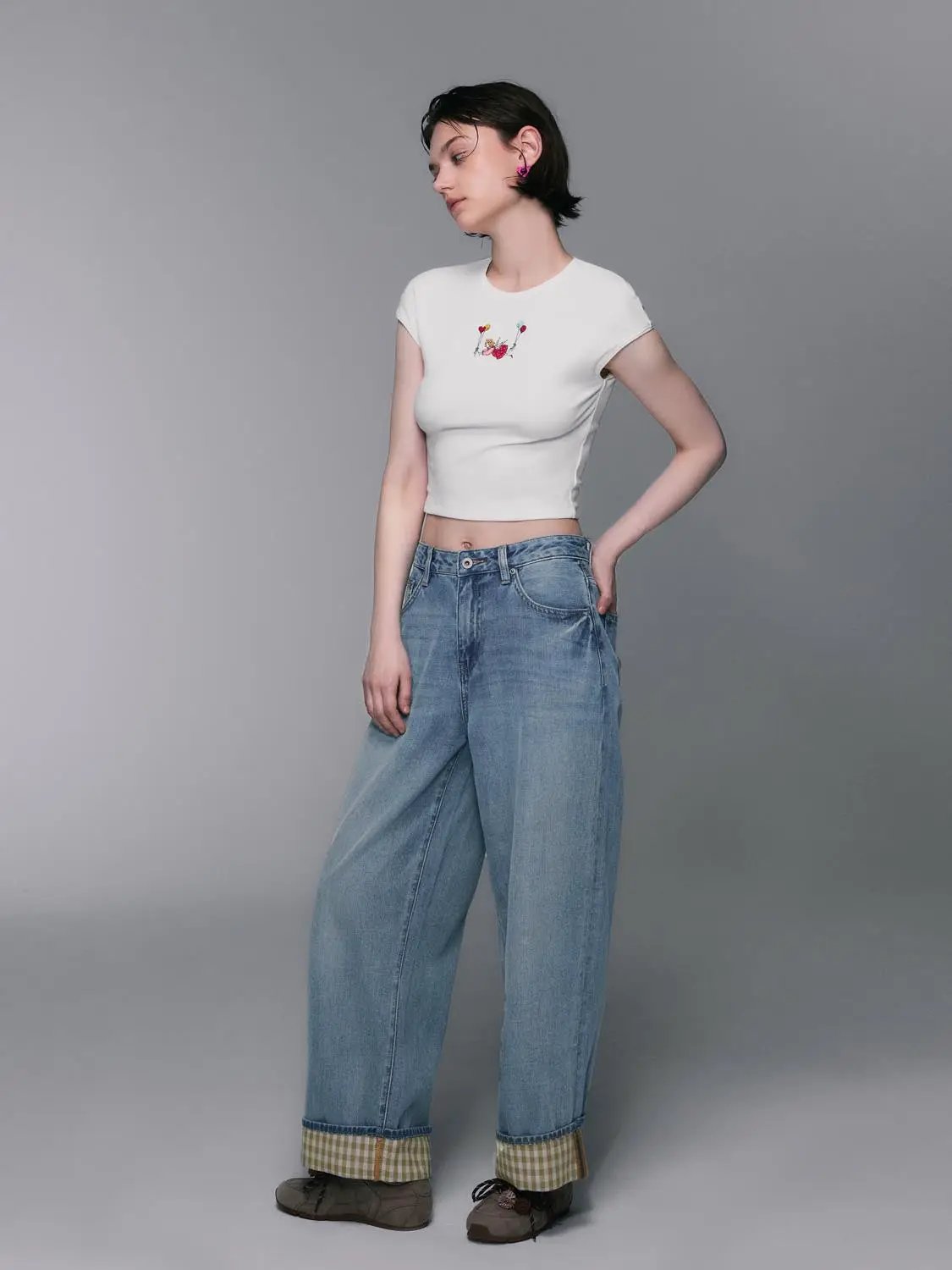 Light Wash Wide-Leg Cotton Lyocell Blend Jeans
