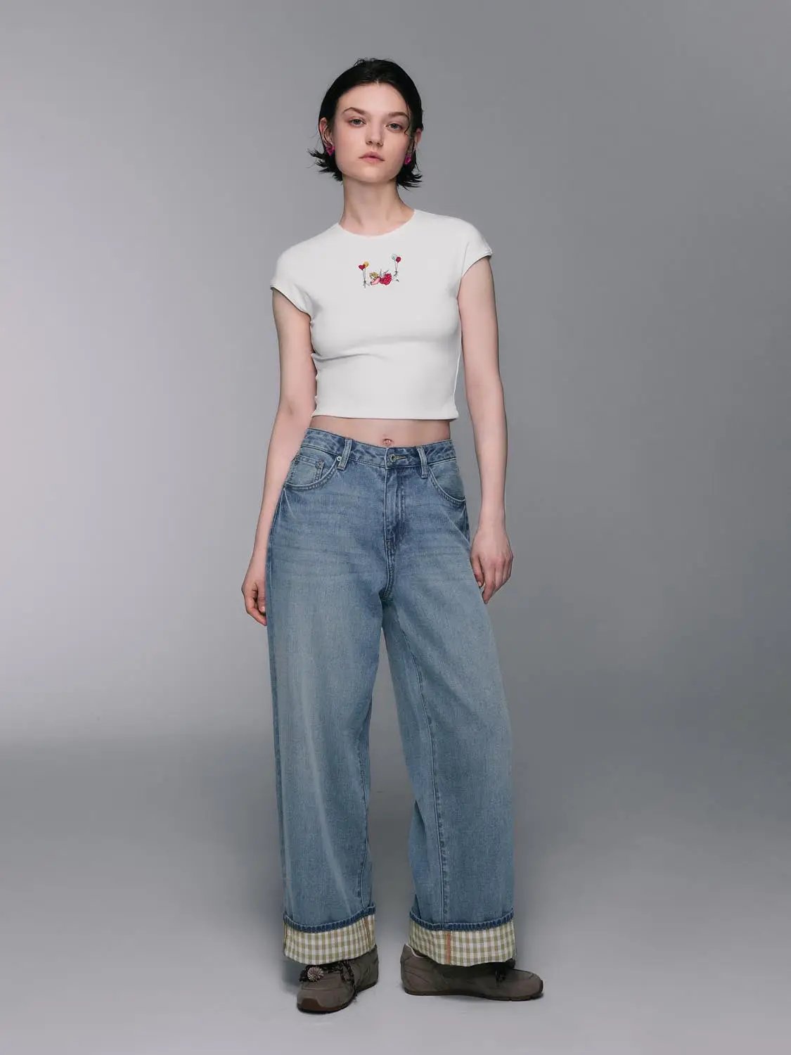 Light Wash Wide-Leg Cotton Lyocell Blend Jeans