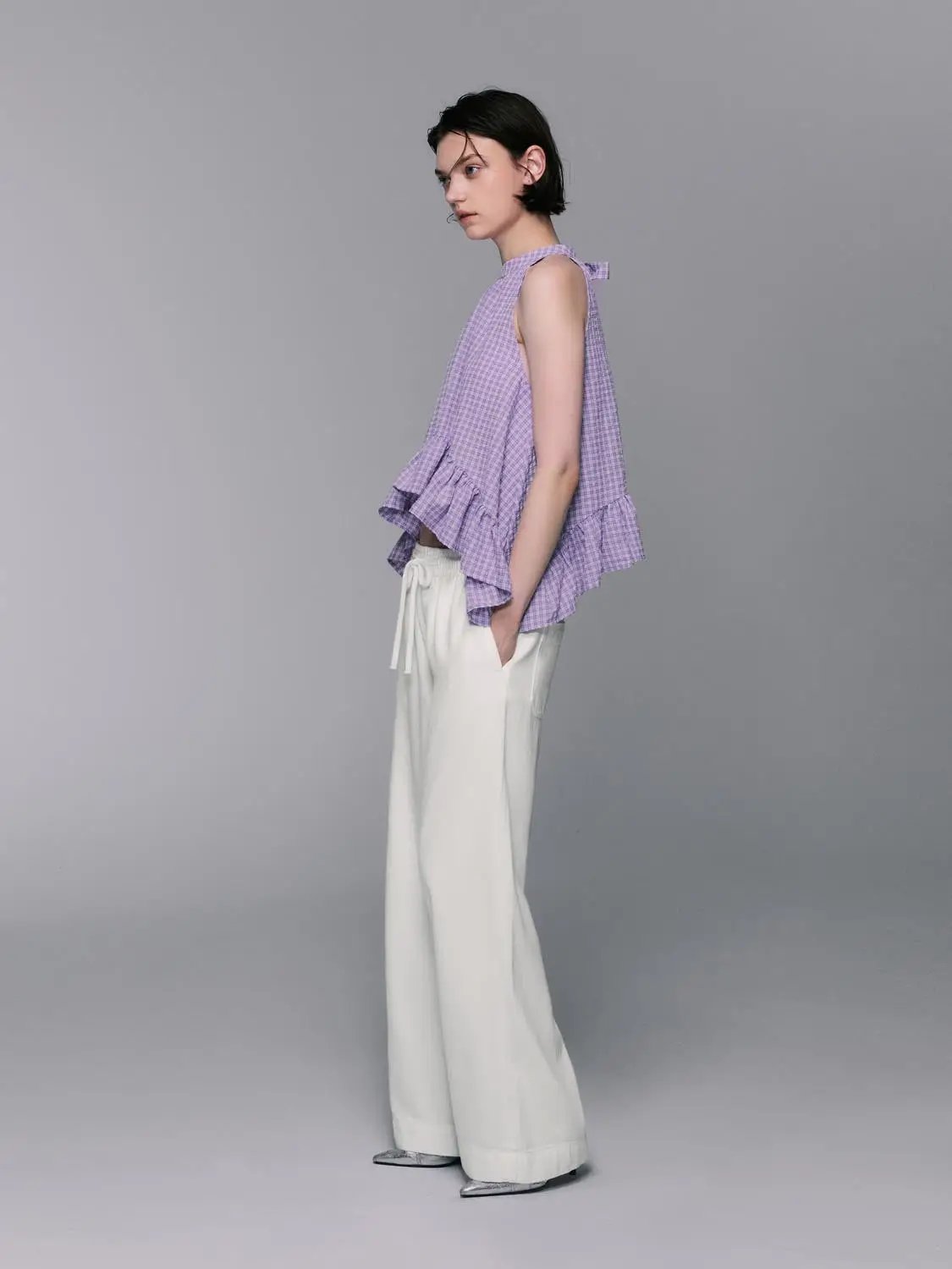 Relaxed Elastic Waist Cotton Wide-leg Pants