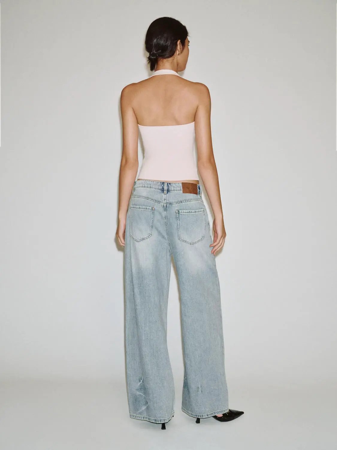 Light Wash Mid-rise Wide-leg Cotton Blend Jeans