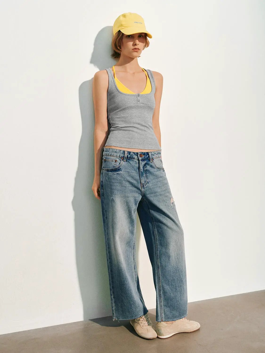 Distressed High-waisted Wide-leg Jeans