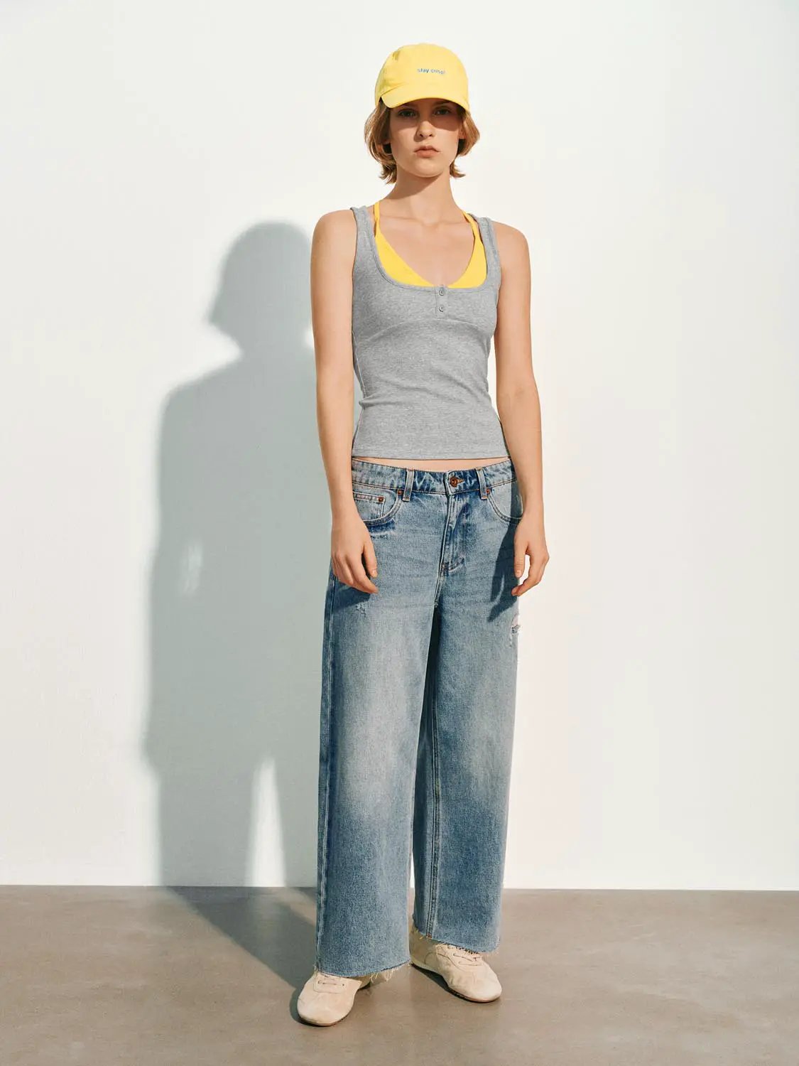 Distressed High-waisted Wide-leg Jeans