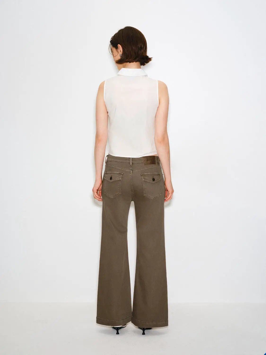 Mid Waist Denim Flare Pants