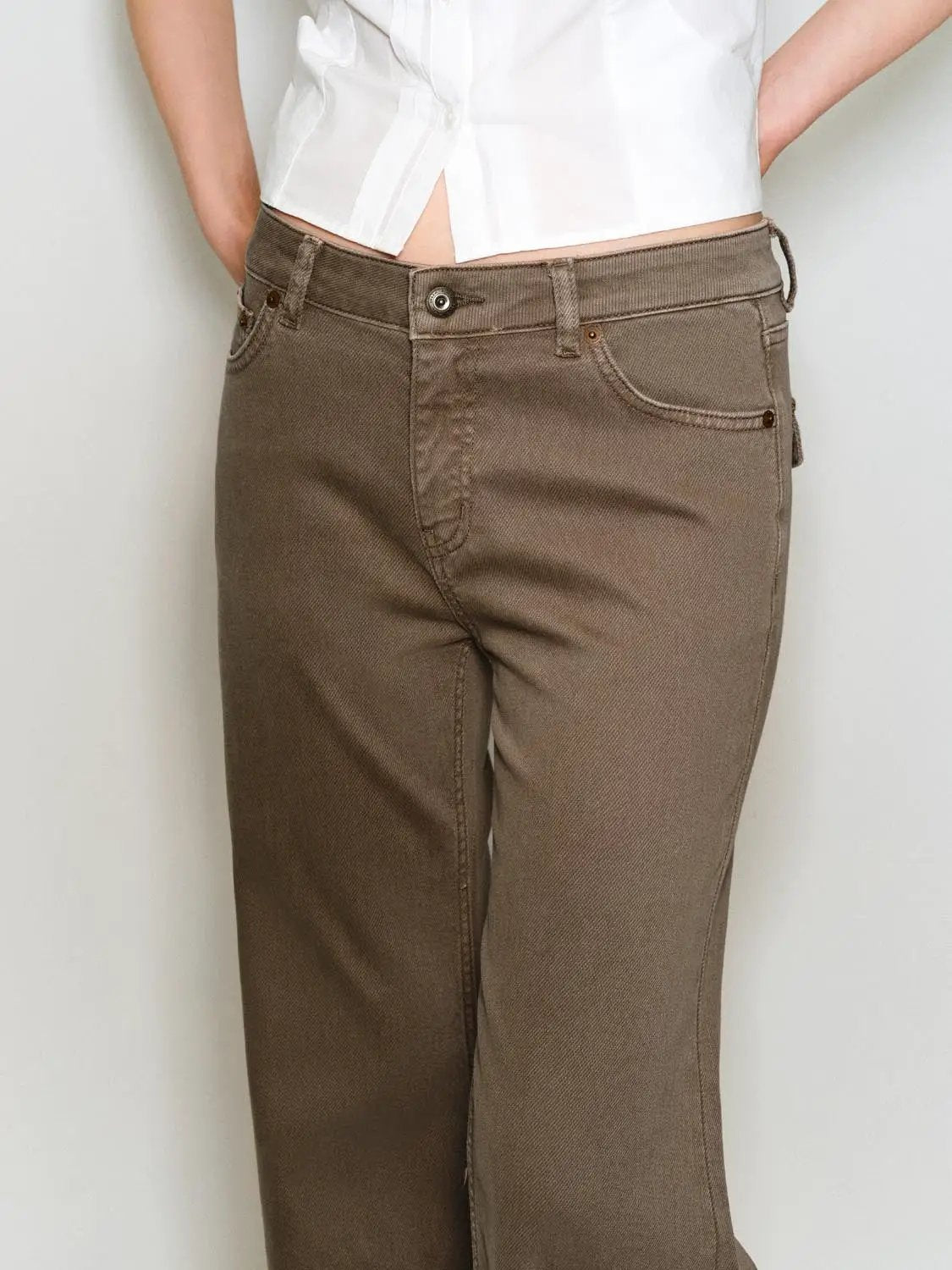 Mid Waist Denim Flare Pants