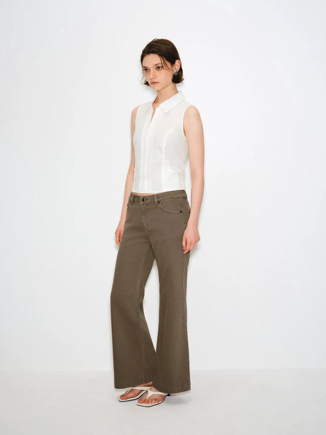 Mid Waist Denim Flare Pants