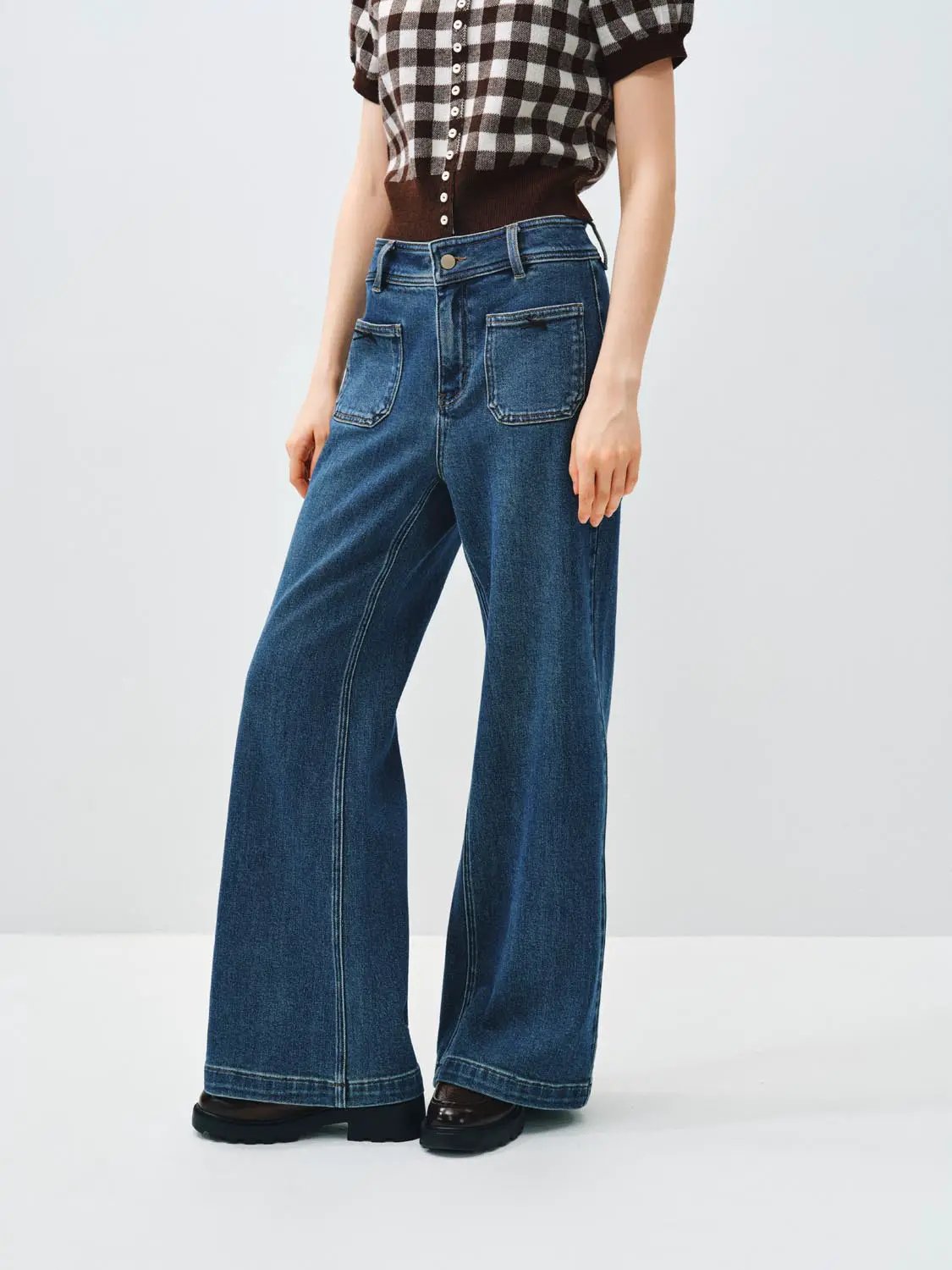 High-waisted Wide-leg Regular Cotton Jeans