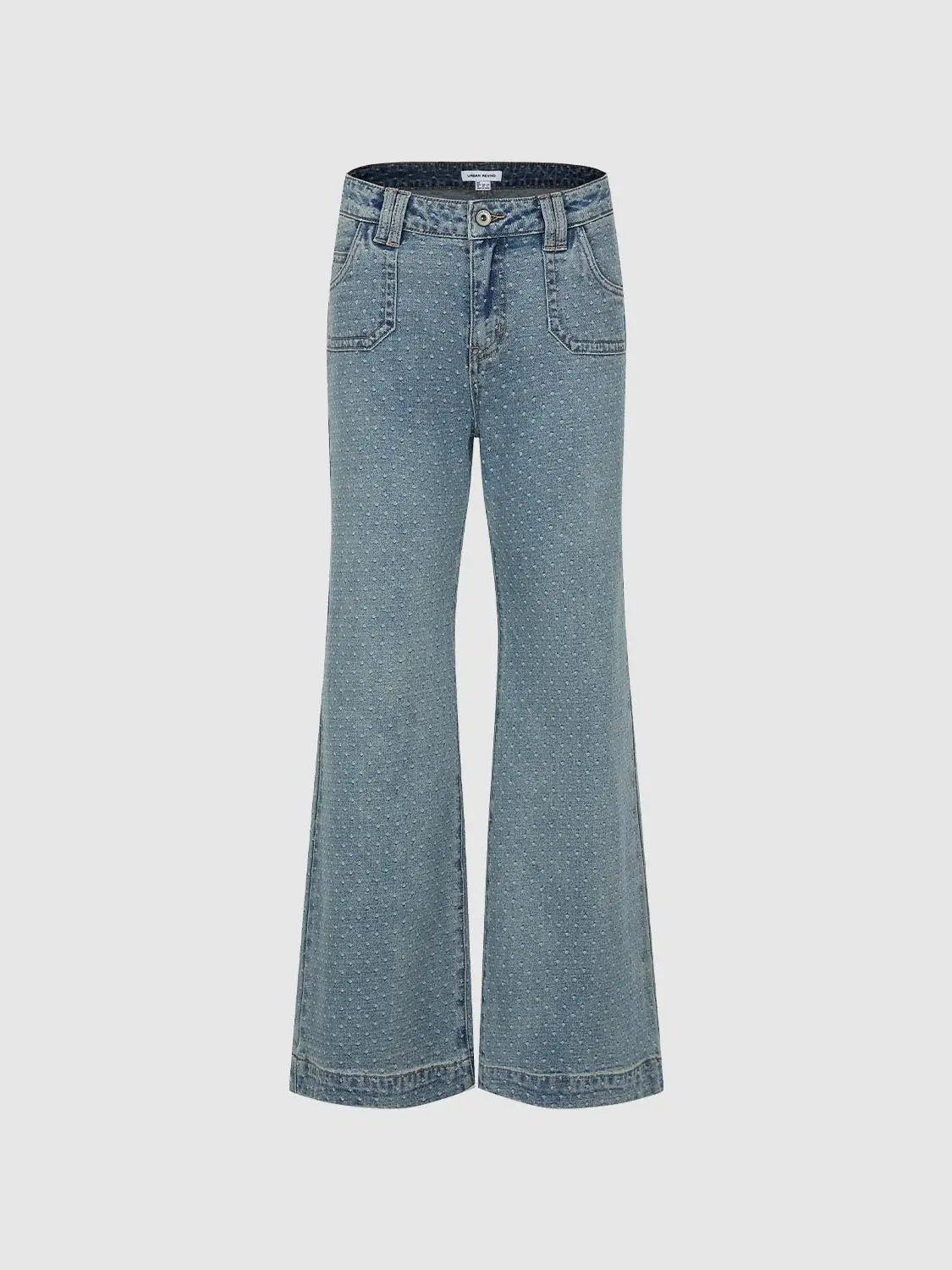 Wide-leg Polka Dot Mid-rise Slight Stretch Cotton Jeans