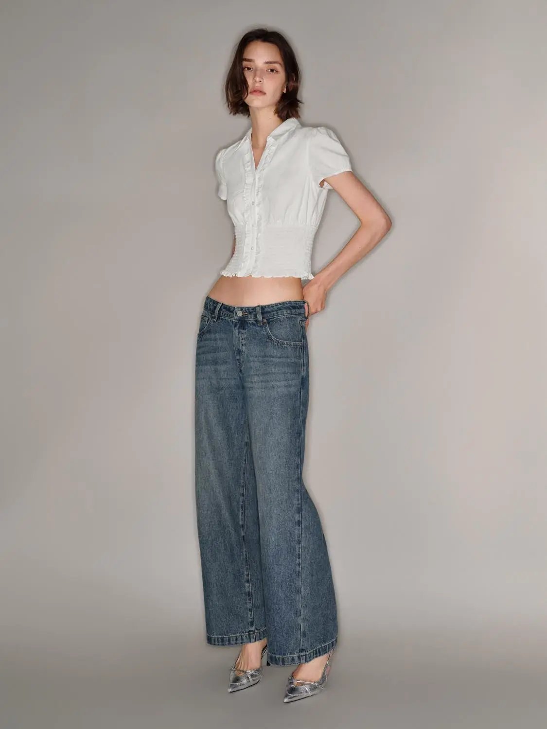Wide-leg Medium Stretch Lyocell Cotton Blend Jeans