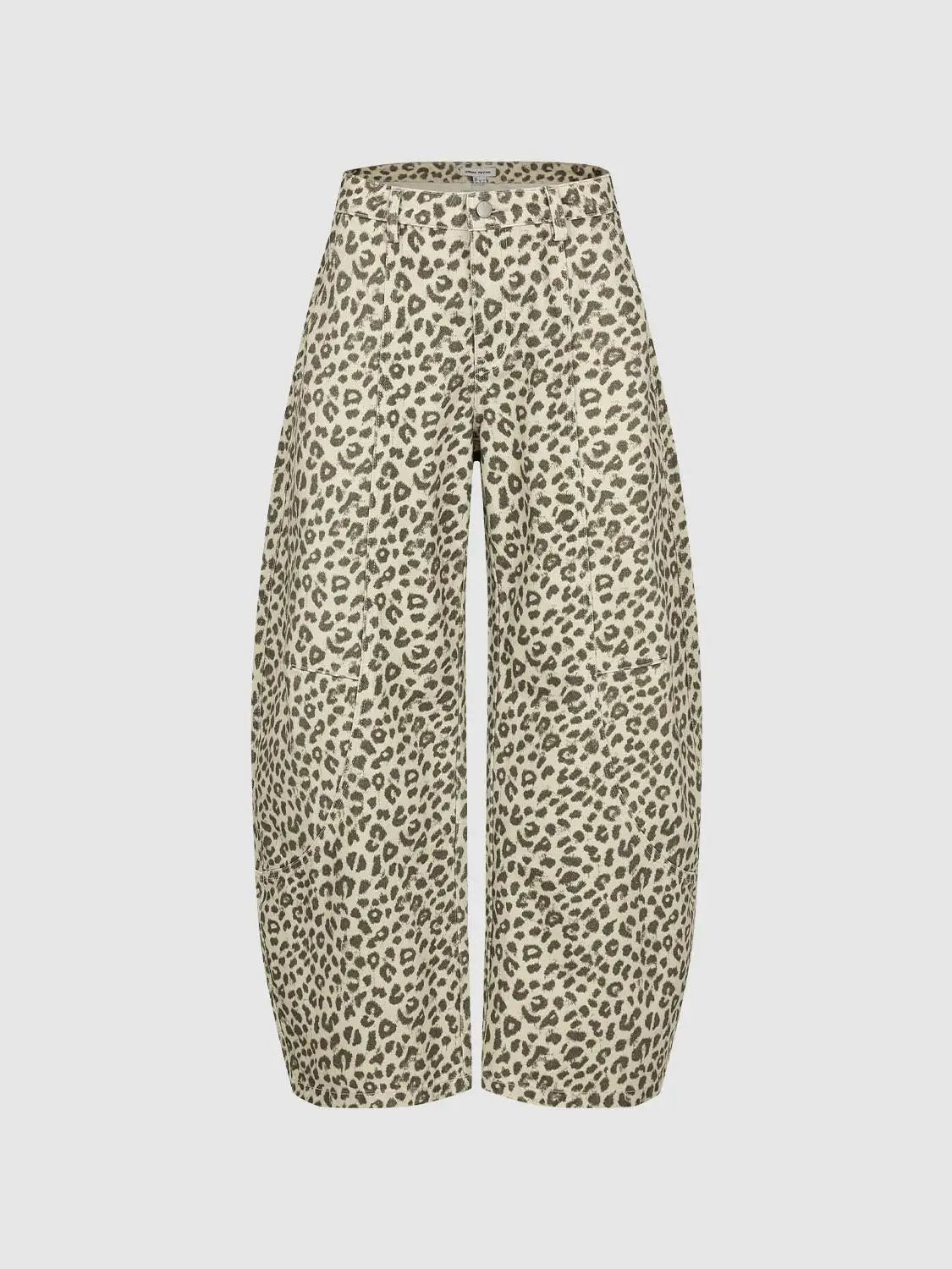 Leopard Print High Waist Barrel Wide Leg Casual Trousers