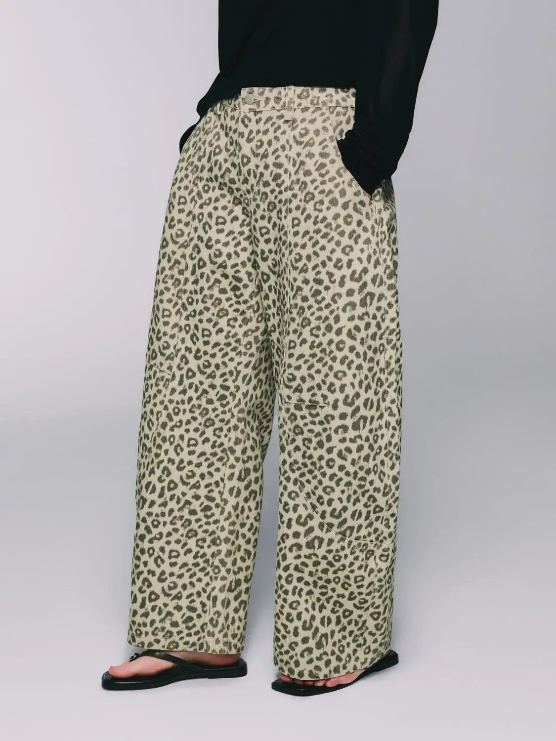 Leopard Print High Waist Barrel Wide Leg Casual Trousers