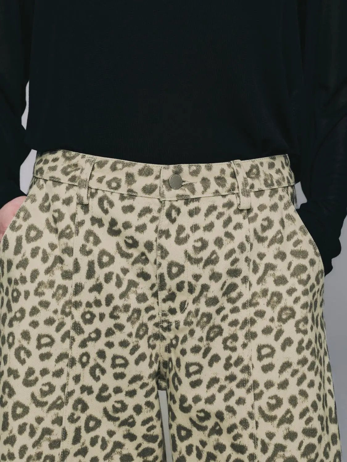 Leopard Print High Waist Barrel Wide Leg Casual Trousers