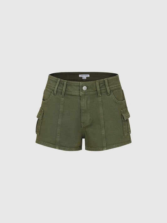 Olive Cargo Pockets With Belt Loops Cotton Shorts