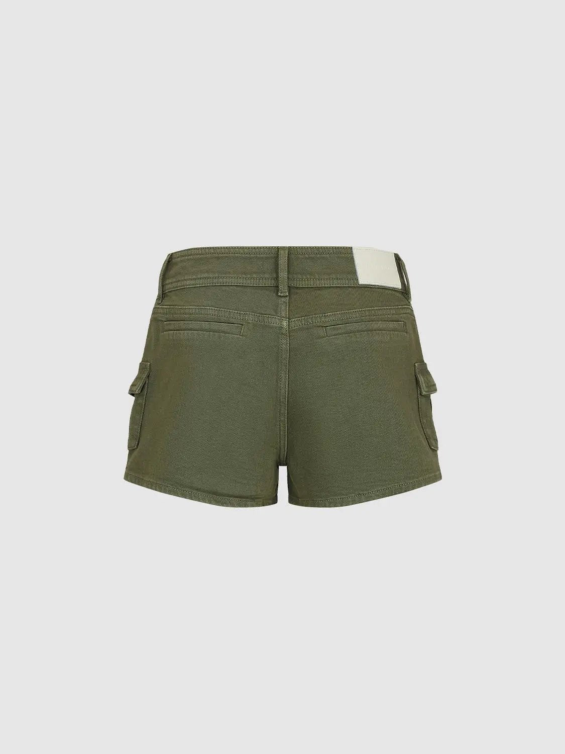 Olive Cargo Pockets With Belt Loops Cotton Shorts