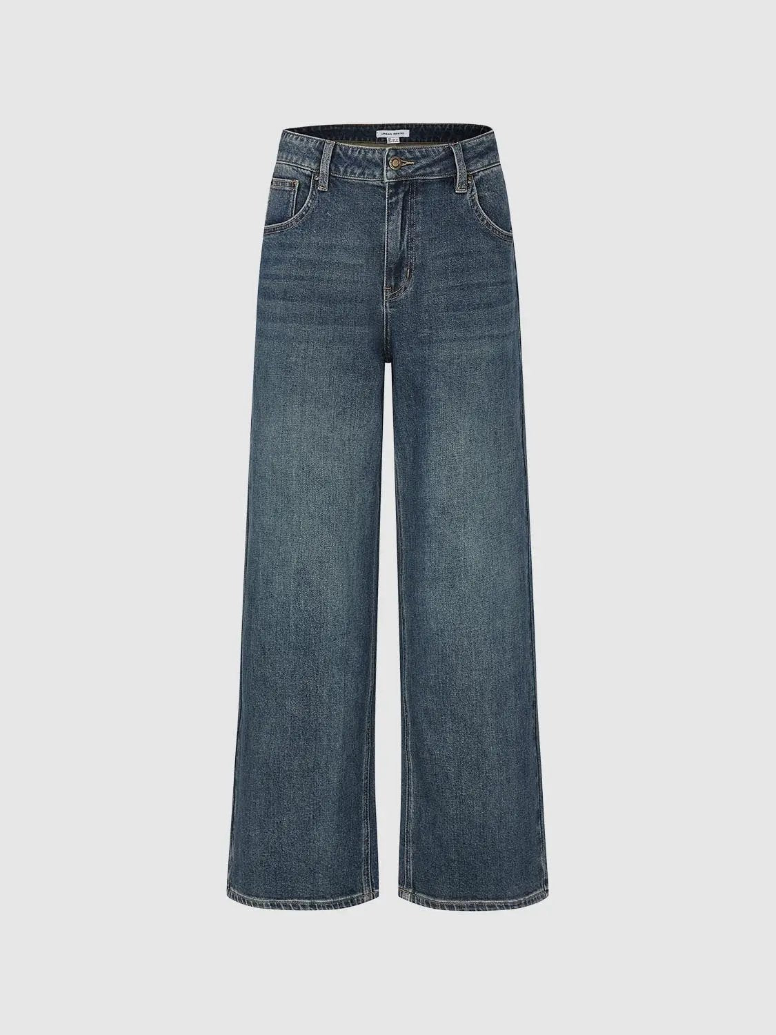 Vintage Washed Wide-leg Mid-rise Cotton Blend Jeans