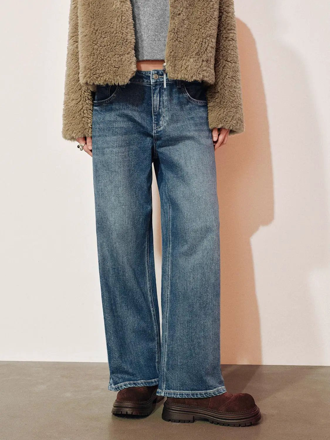 Mid-rise Wash Wide-leg Cotton Jeans