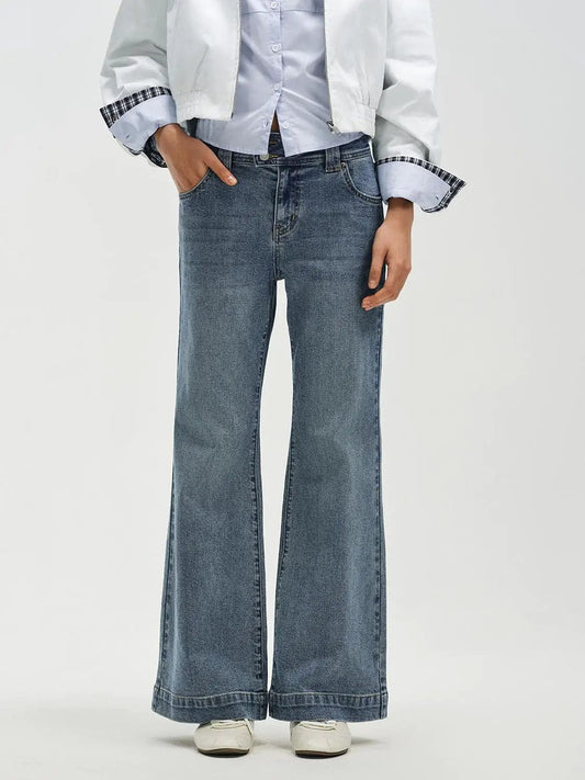 Medium Wash Wide-leg Mid-rise Cotton Jeans