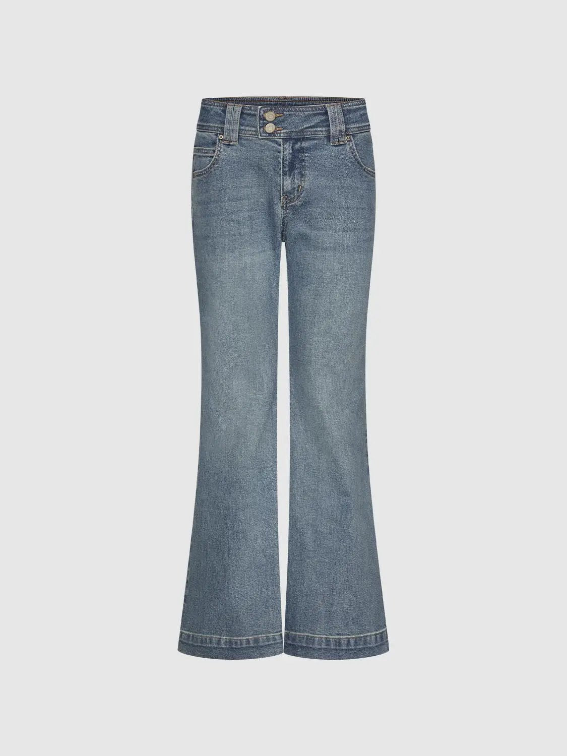 Medium Wash Wide-leg Mid-rise Cotton Jeans
