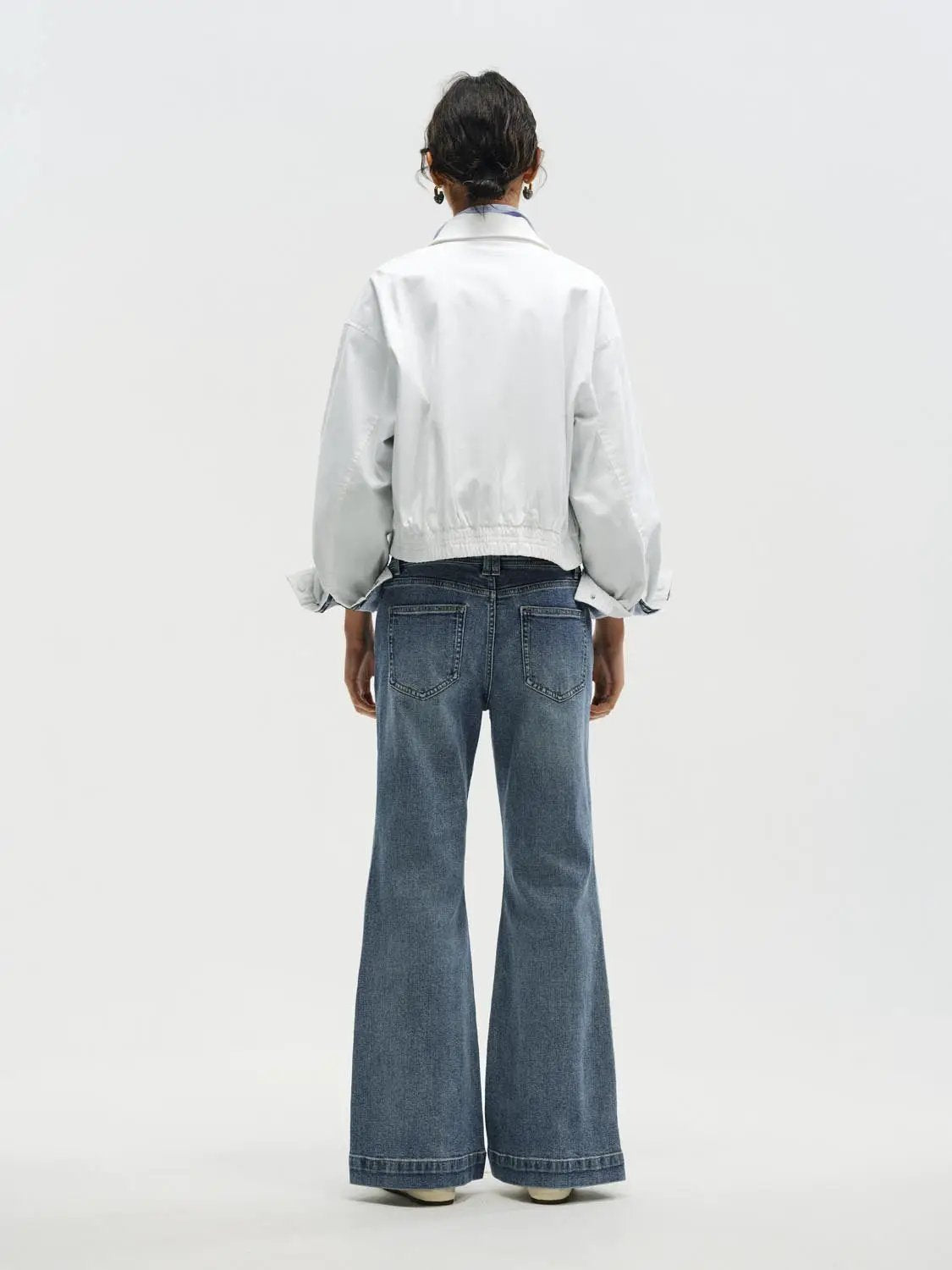 Medium Wash Wide-leg Mid-rise Cotton Jeans