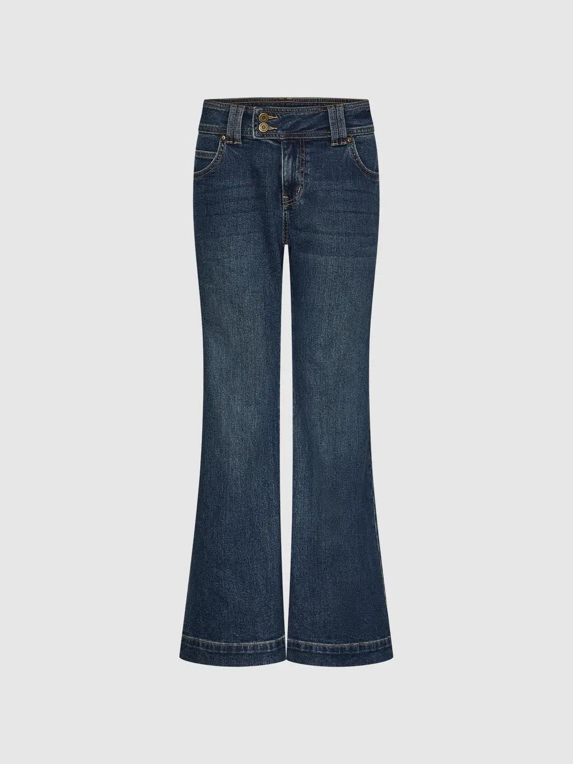 Double Button Wash Cotton Wide-leg Jeans