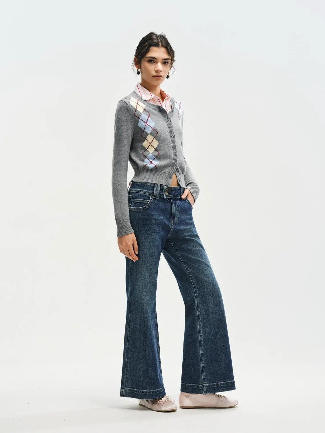 Double Button Wash Cotton Wide-leg Jeans