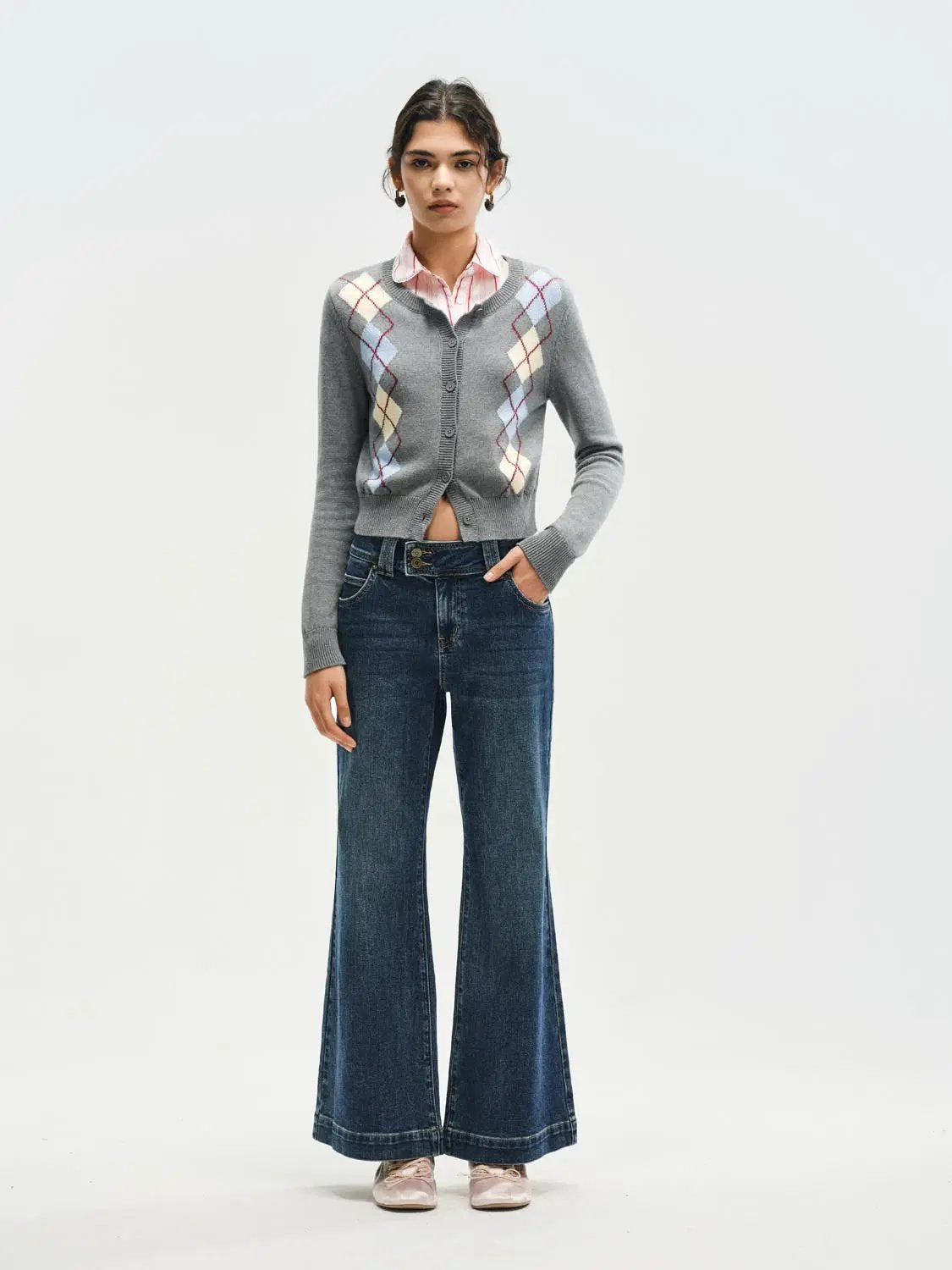 Double Button Wash Cotton Wide-leg Jeans