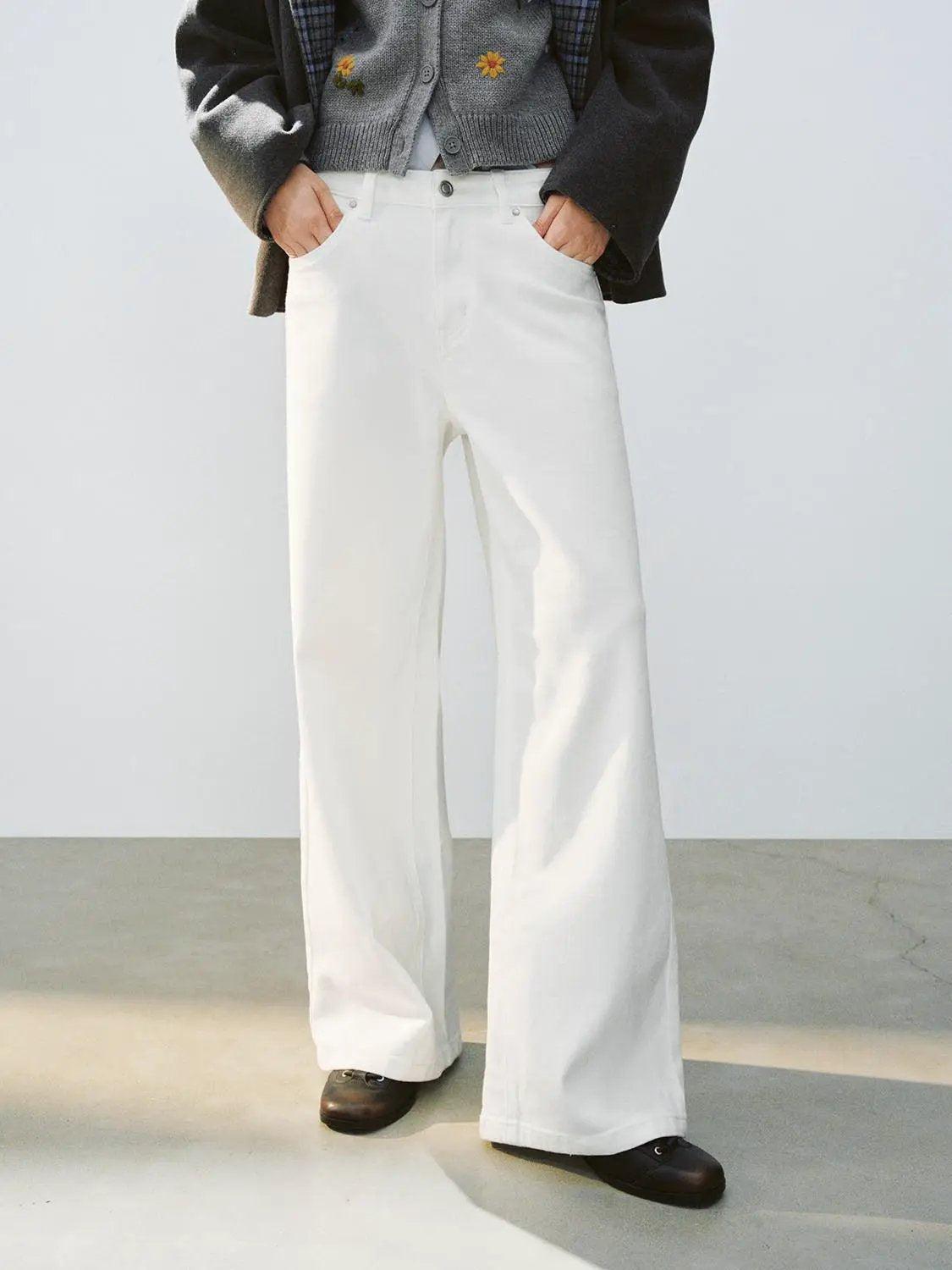 High-waisted Stretch Cotton Wide-leg Pants