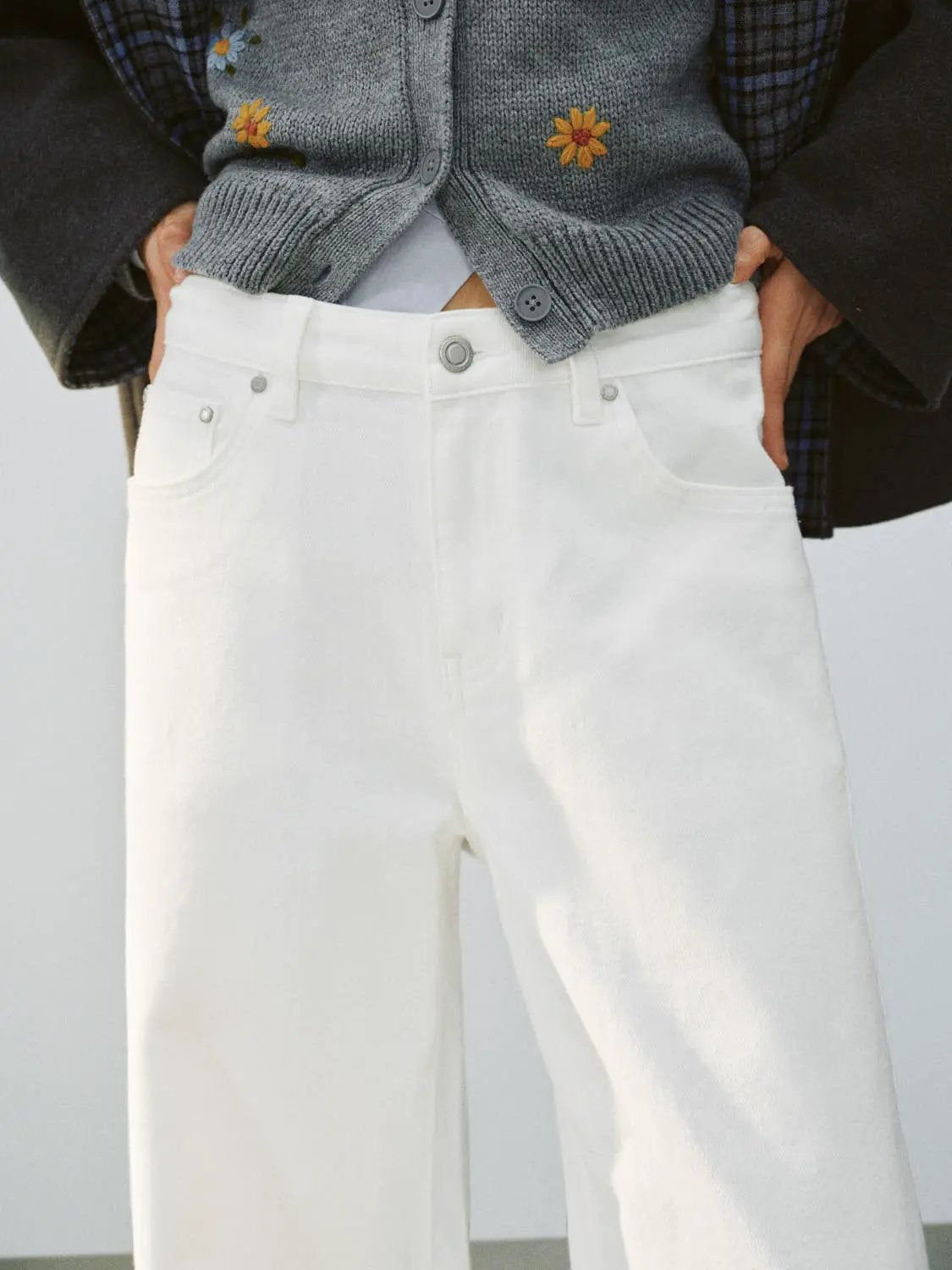 High-waisted Stretch Cotton Wide-leg Pants