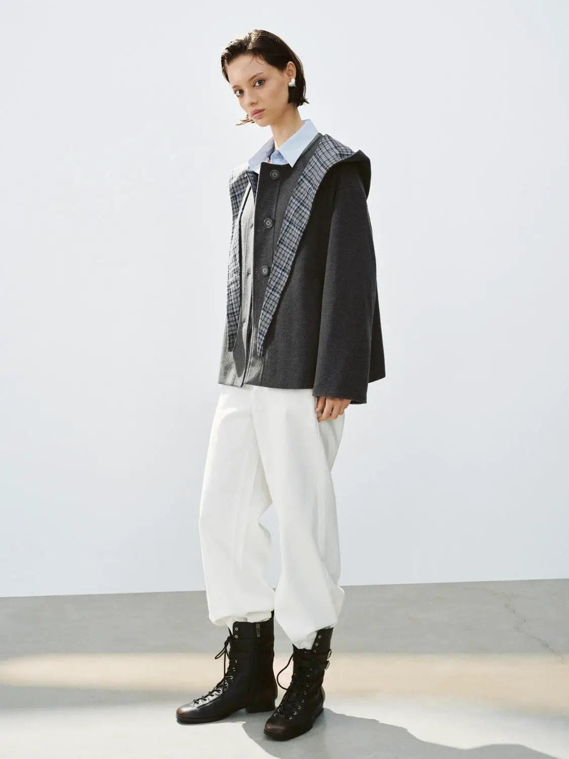 High-waisted Stretch Cotton Wide-leg Pants