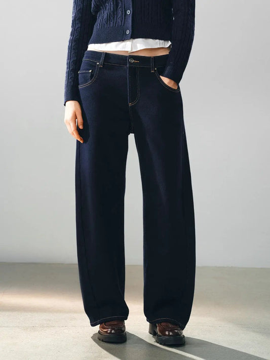 High-waisted Wide-leg Cotton Blend Jeans