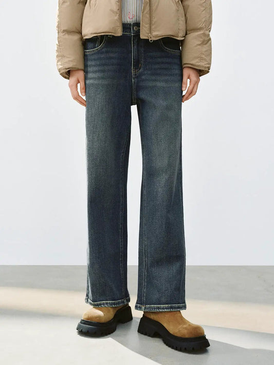 High-waisted Wide-leg Faded Cotton Jeans