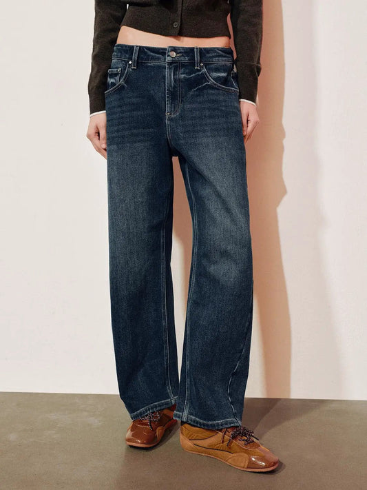 Wash Straight-leg High-waisted Cotton Blend Jeans