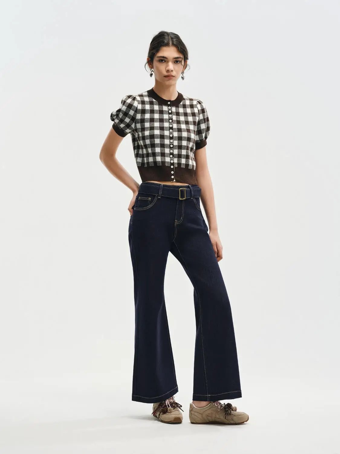 Wash Belted High-waisted Flared Jeans