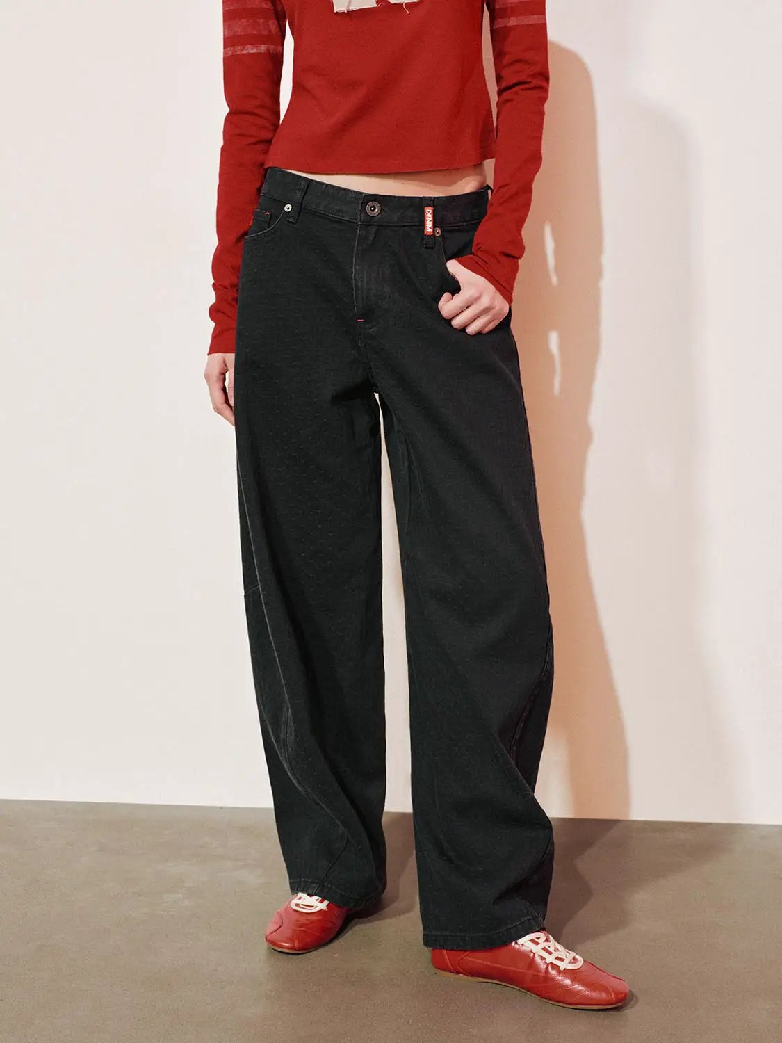 Wide-leg High-waisted Cotton Blend Jeans