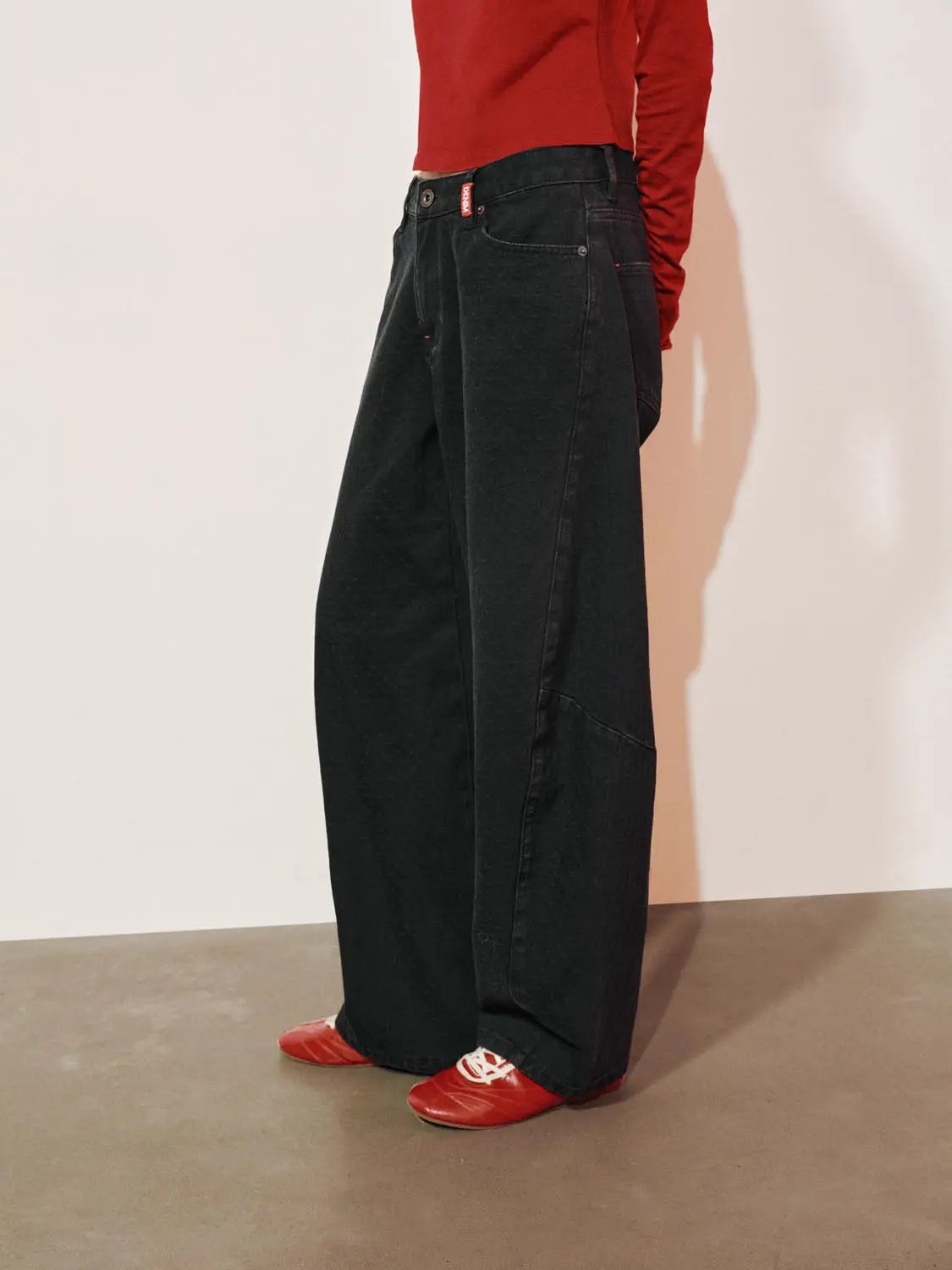 Wide-leg High-waisted Cotton Blend Jeans