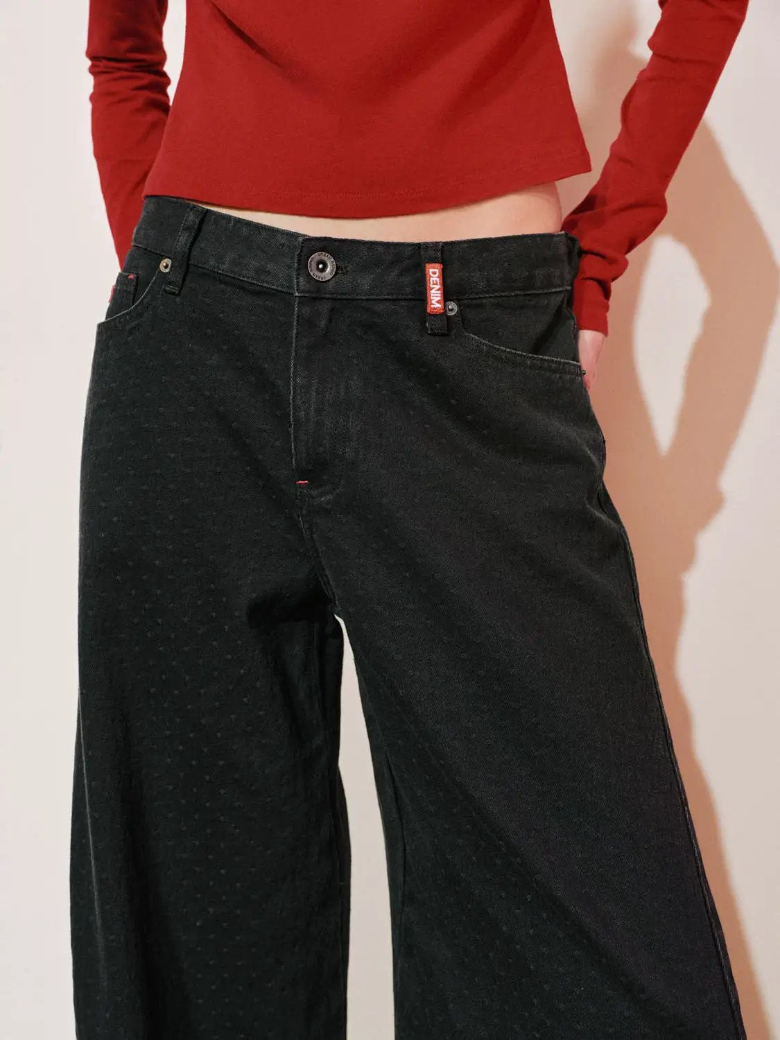 Wide-leg High-waisted Cotton Blend Jeans